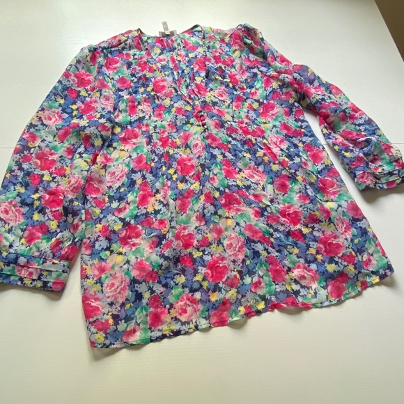 Joie Zeala Boho Sheer Silk Multicolor Floral Blouse Sz Medium - Picture 6 of 15